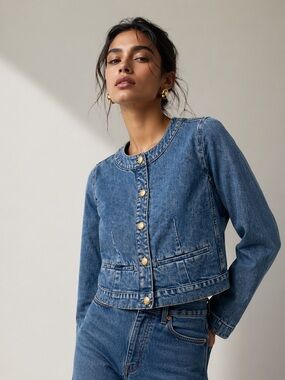 NWT J.Crew Louisa Lady Jacket Denim Gold Button Cropped Size 6 $128 Retail